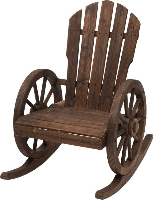 Outsunny Schaukelstuhl aus rustikalem Tannenholz in Braun mit Armlehnen, B/T/H: 88 x 68 x 92 cm - Bild 2