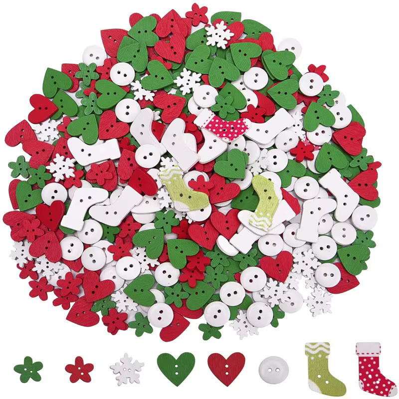 50er Set Weihnachts Knöpfe aus Holz in Multicolour für DIY Bastelprojekte und Nähen - Bild 3