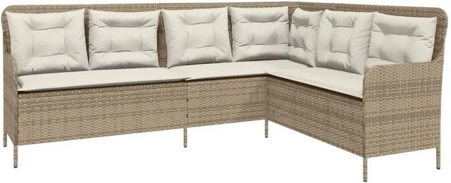 vidaXL Gartensofa in L-Form mit Kissen in Beige und Weiß aus Poly Rattan und Metallgestell - Bild 1