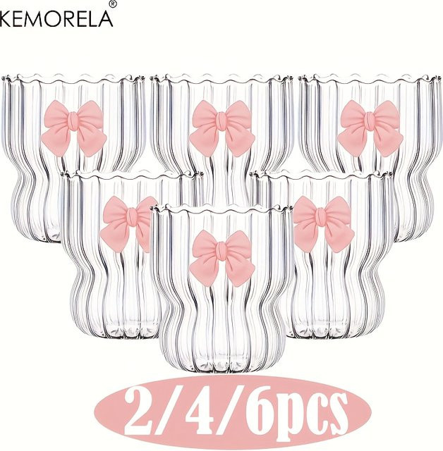 KEMORELA Vintage Schleife Glas mit Wellenstruktur, transparent, 350 ml - Bild 1