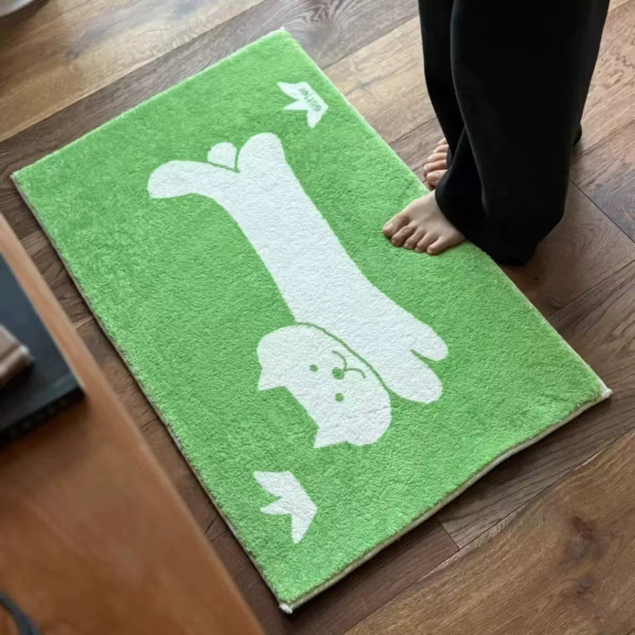 VIKAMA Bodenmatte mit grünem Kätzchen Motiv, weiche Fußmatte aus Polyester für Innen und Außen, B/T: 60 x 40 cm, Farbe: Grün - Bild 3