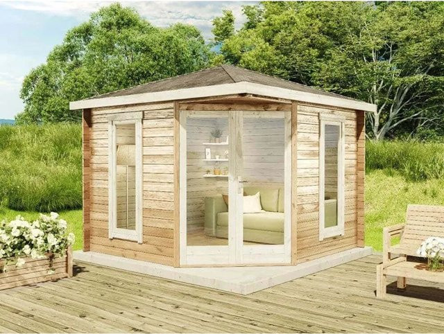 Alpholz Gartenhaus Liwa Compact Spitzdach in Braun mit Fenstern und Schloss, B/T: 300 x 300 cm - Bild 1