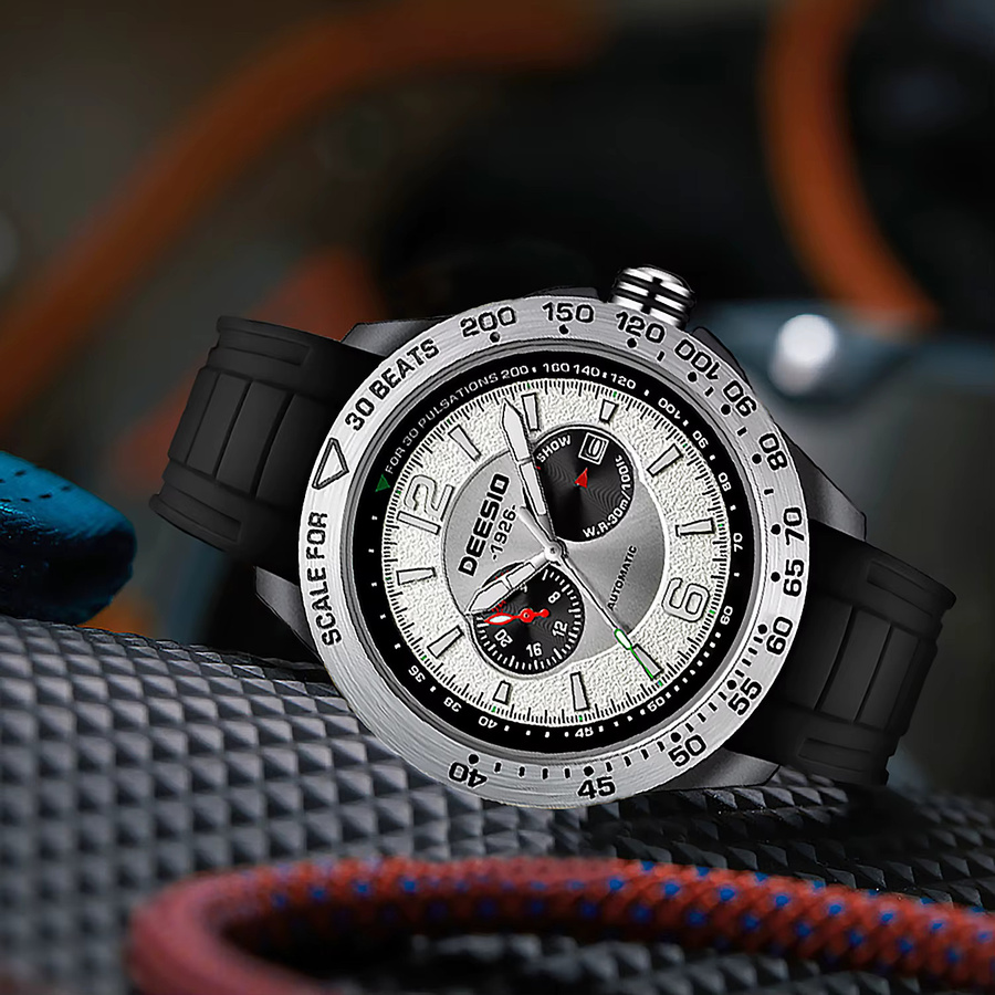 Deesio Armbanduhr Automatik, Saphirglas, Silber, Silikon, Herren - Bild 5