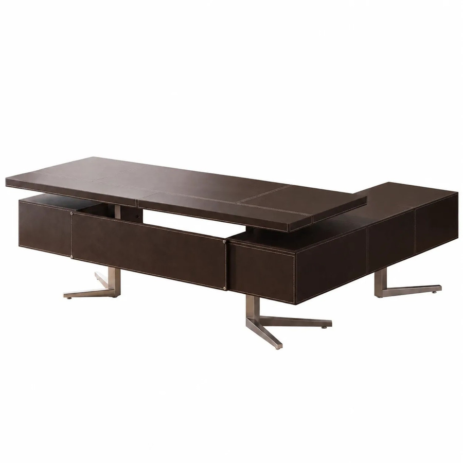 Jet-Line Luxus Schreibtisch Bari Linksseitig mit Kunstlederüberzug in Braun, Breite: 220 cm - Bild 2