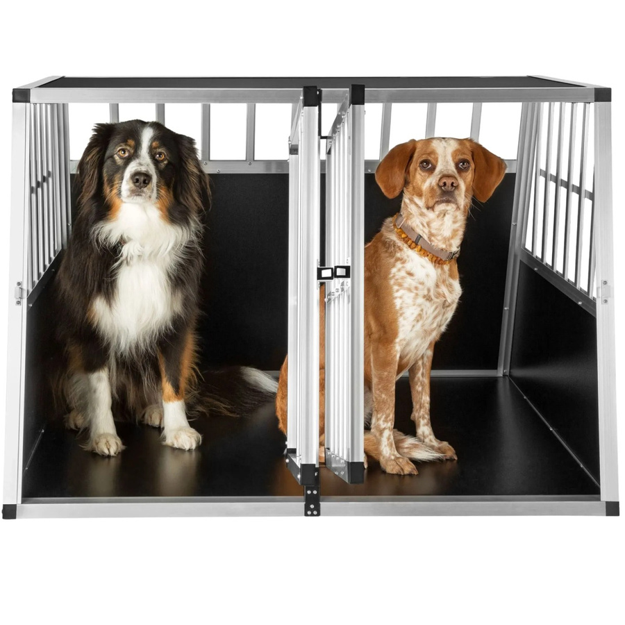 tectake Hundetransportbox Doppel aus Aluminium mit schräger Rückwand und Gittertür, Schwarz, B/T/H: 104 x 90,5 x 69 cm - Bild 3