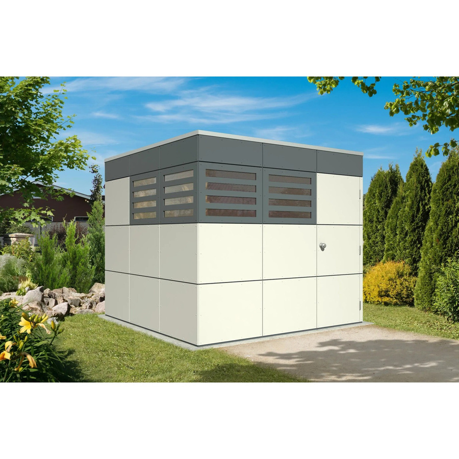 Skan Holz Gartenhaus Sydney 3 aus Holz in Telegrau mit Flachdach und Elementbauweise, B/T/H: 253 x 253 x 223 cm - Bild 1