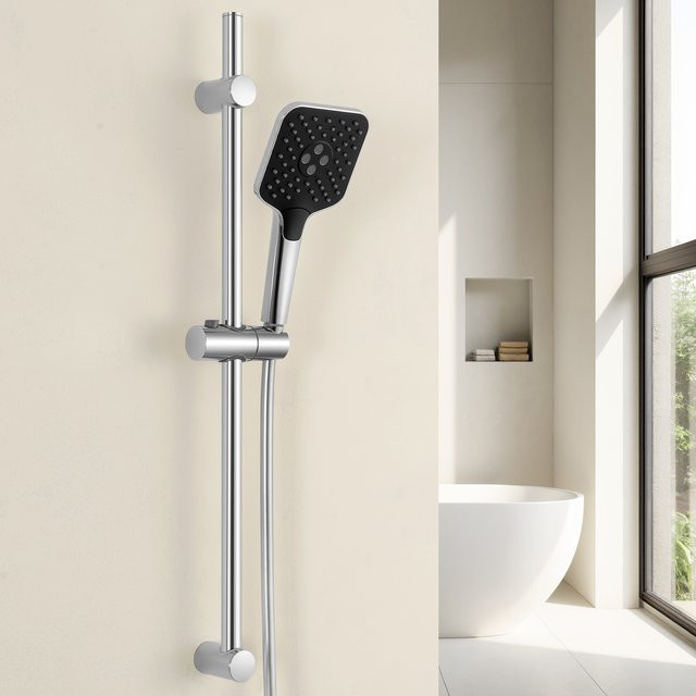 Sofetiy max Edelstahl Duschsystem in Chrom mit 3 Düsen und 70 cm Duschstange sowie 1,5 m PVC-Schlauch in Silber - Bild 1