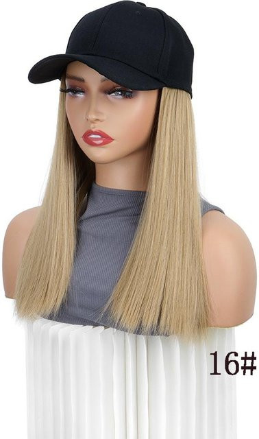 Synthetische Baseballkappe Perücke, 18 Zoll, langes gerades Haar, Schwarz, Damen - Bild 1
