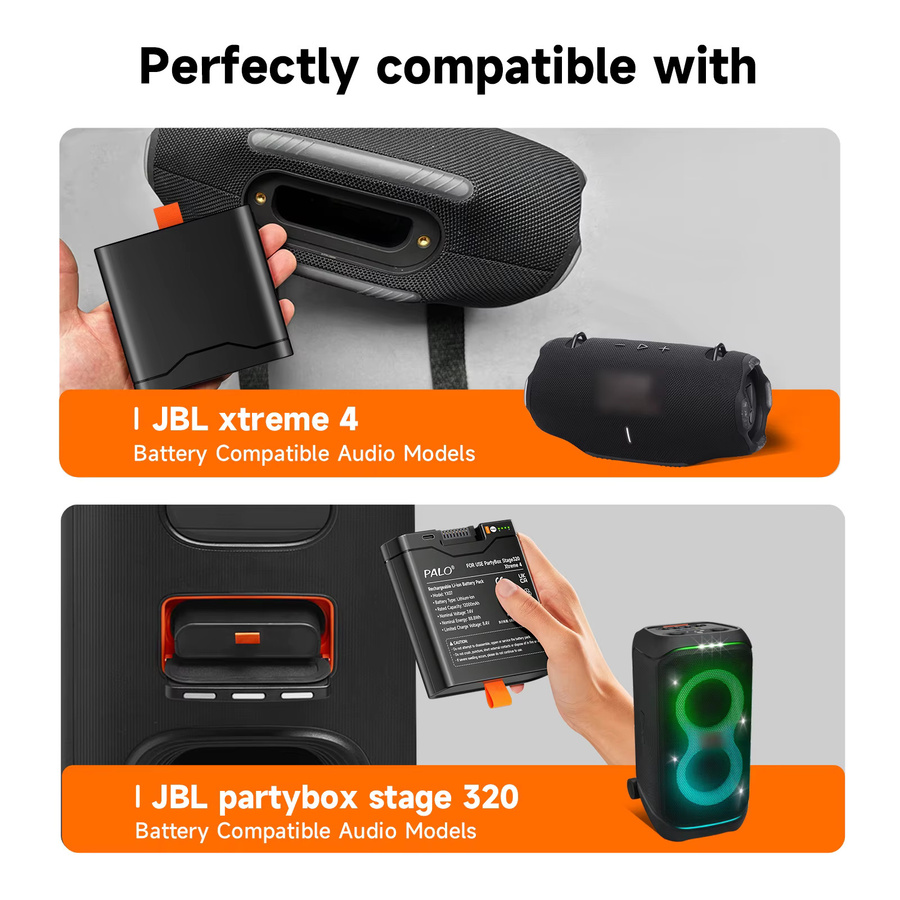 PALO Wiederaufladbarer Akku 12000 mAh in Schwarz für JBL Partybox Stage 320, JBL Battery 400 und JBL Xtreme 4 Bluetooth Lautsprecher - Bild 6