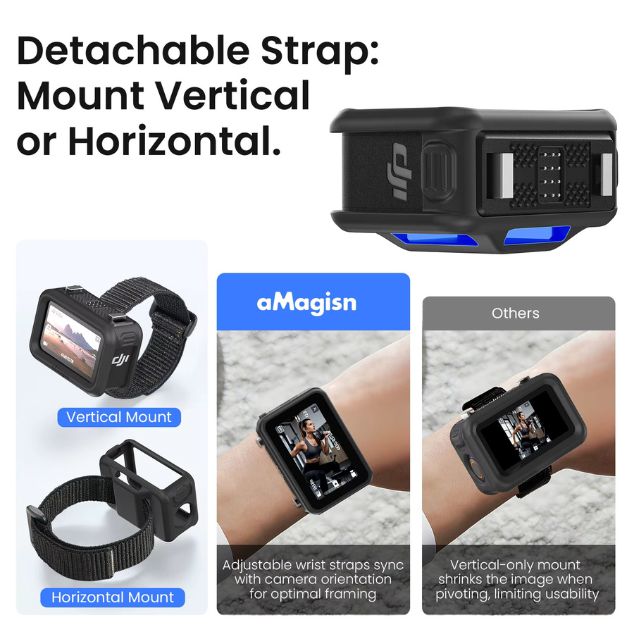 AMagisn Armband mit Silikon-Schutzhülle in Schwarz für DJI Osmo Nano mit zwei Befestigungsmodi und Vision-Dock-Funktion - Bild 6