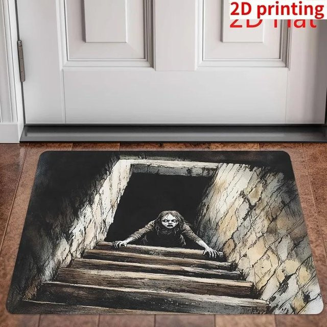 Lodestar Halloween 3D Kanalisationsboden Teppich Horrorfilm Clown Fußmatte für Innen- und Außenbereich, B/B: 80 x 50 cm, Mehrfarbig - Bild 1