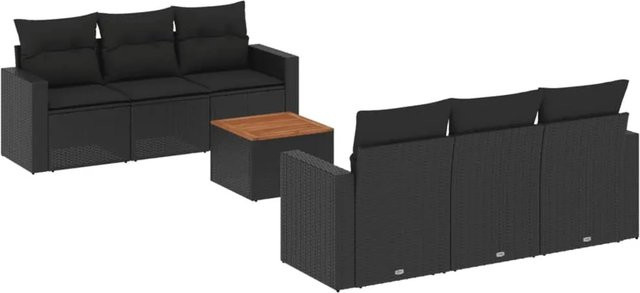 vidaXL 7-tlg Garten-Sofagarnitur aus Poly-Rattan in Schwarz mit Kissen und Stauraum - Bild 1