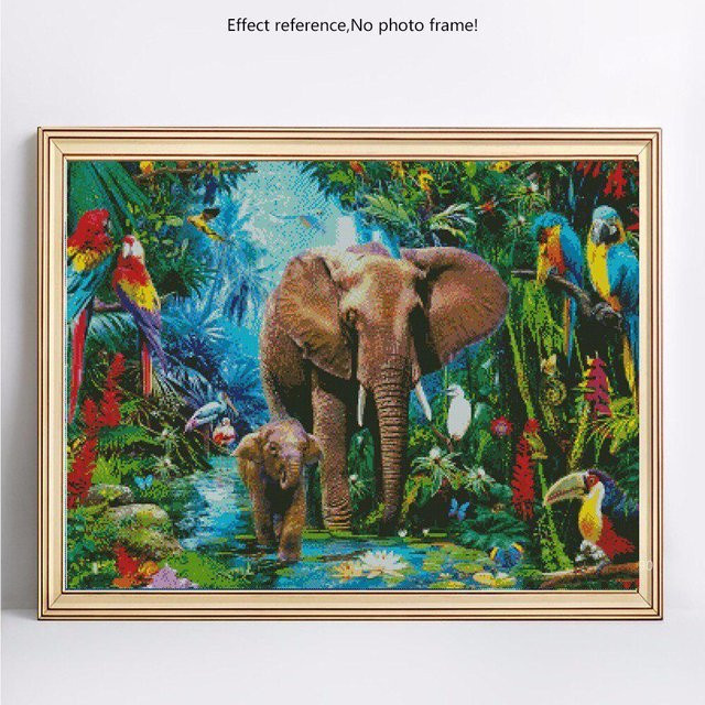 FIYO Diamant-Mosaik Set mit Elefant Motiv in Blau und Multicolour, Diamant-Stickerei mit runden Steinen, B/H: 20 x 30 cm - Bild 1