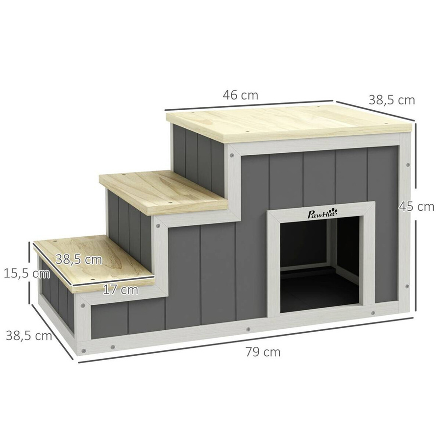 PawHut Hundetreppe und Katzentreppe aus Holz in Natur, rutschfest, B/H/L: 38,5 x 79 x 45 cm - Bild 3