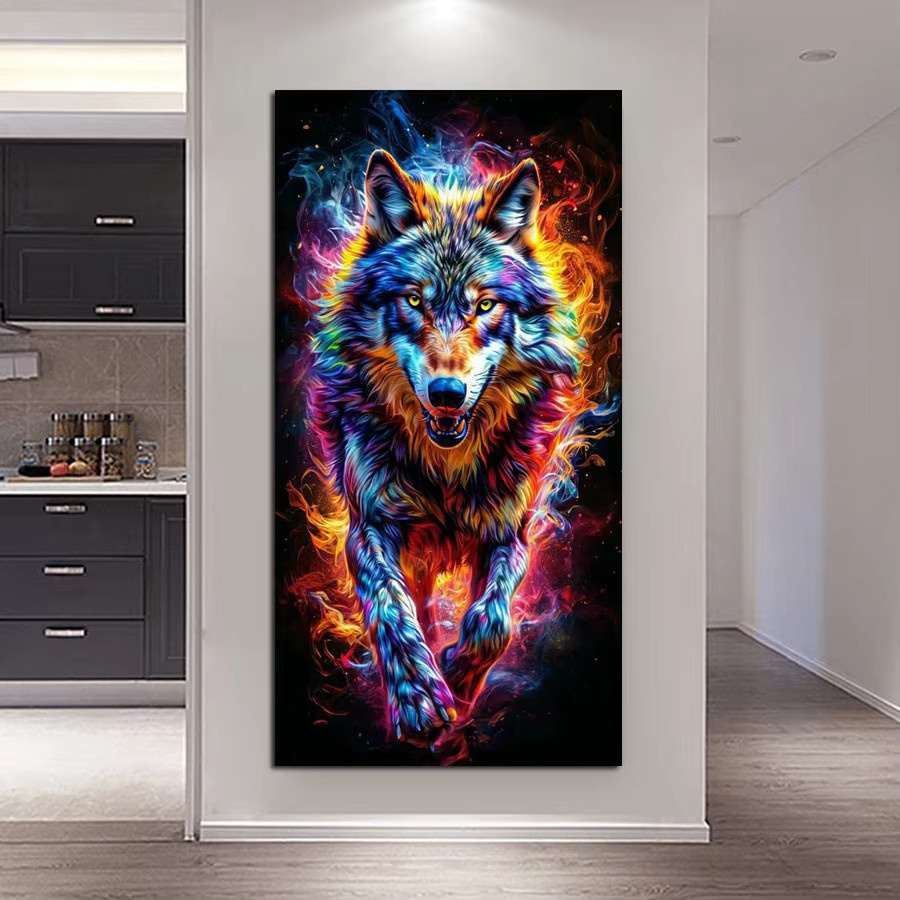 DIY Diamantmalerei Set Abstrakte Flamme Wolf als Mosaik-Stickerei für die Wandgestaltung, B/H: 100 x 200 cm, Mehrfarbig - Bild 2