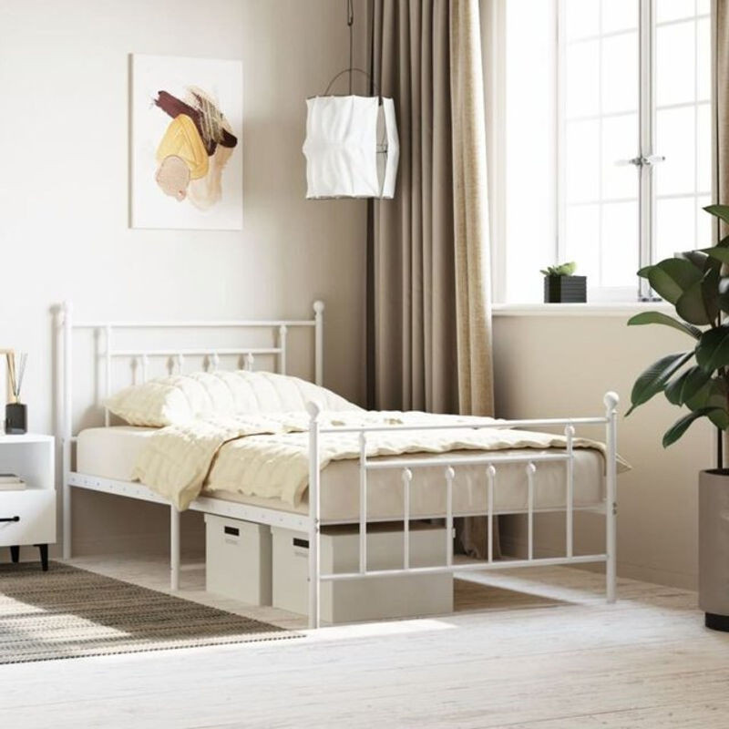 Vidaxl Metallbett mit Kopf- und Fußteil in Weiß, B/T/H: 100 x 200 cm - Bild 1