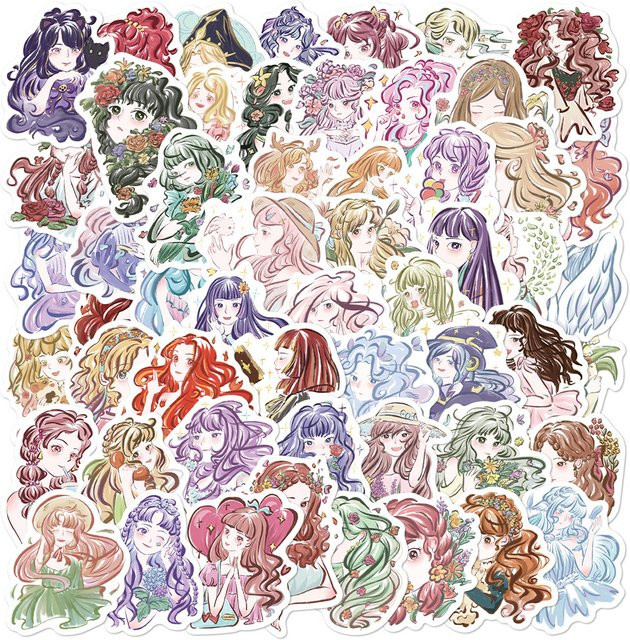 55 oder 110 Stück handbemalte Anime-Illustration Aufkleber in Multicolour für DIY-Dekoration von Notizbüchern und Gepäck - Bild 1