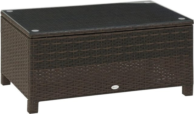 Outsunny Beistelltisch in Braun mit Rattan-Design, Metall und gehärtetem Glas, B/T/H: 85 x 50 x 39 cm - Bild 1