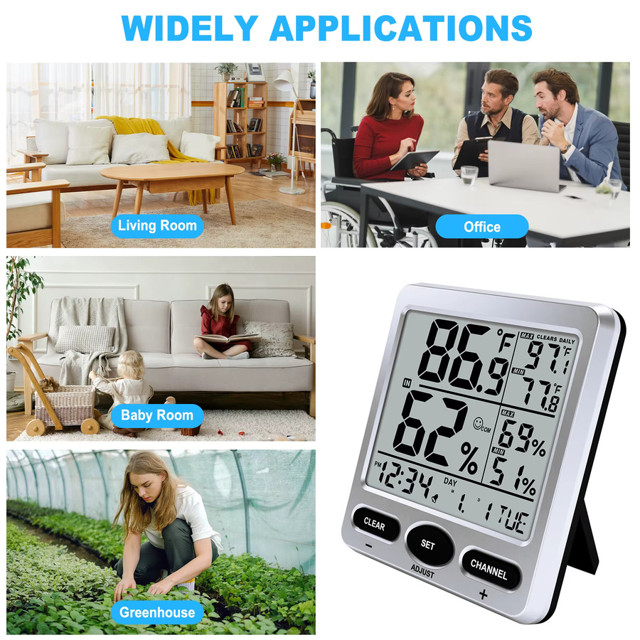 Urageuxy Digitales Thermometer-Hygrometer in Weiß mit LCD-Bildschirm und Max/Min-Aufzeichnung für Innen und Außen - Bild 3