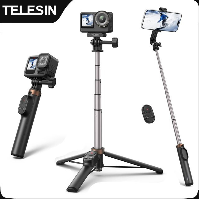 TELESIN Bluetooth Selfie-Stick Stativ mit Fernbedienung in Schwarz für DJI OSMO Action und GoPro sowie Smartphones - Bild 1
