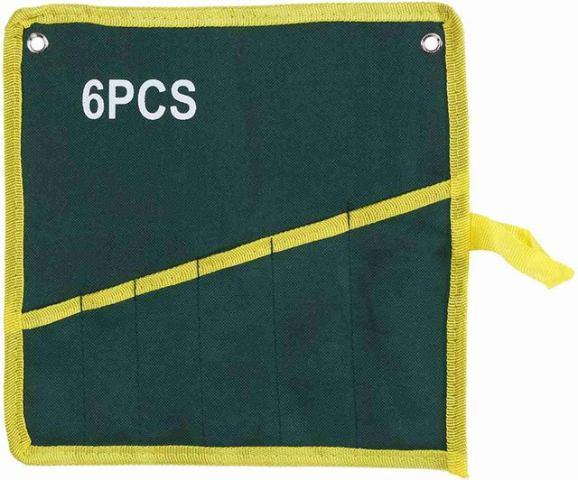 CosyHome Aufrollbare Werkzeugtasche aus Canvas mit 14 Taschen in Grün und Gelb - Bild 1