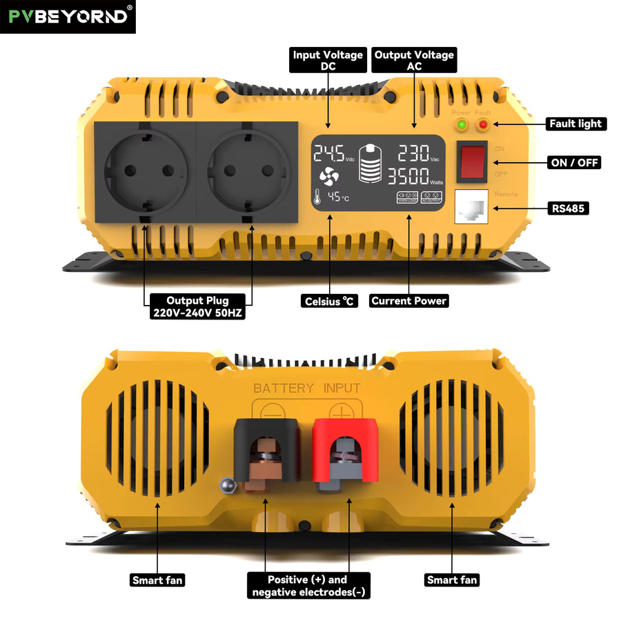 PVBEYORND Sinus Wechselrichter 7000W 12V 24V Gleichstrom auf 220V 230V Wechselstrom 50Hz mit 3500W Dauerleistung in Gelb - Bild 2
