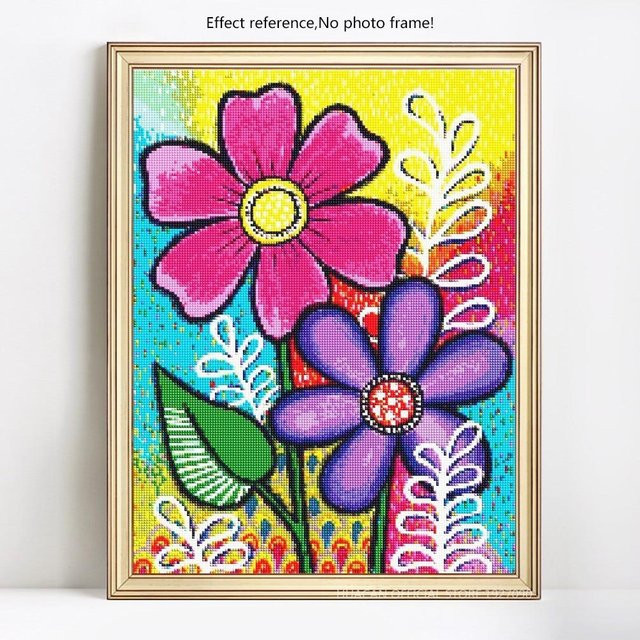 FIYO 5D DIY Diamantmalerei Blume als Stickerei mit Vollrunden Strasssteinen in Pink und Multicolour, Breite: 20 cm, Höhe: 30 cm - Bild 1