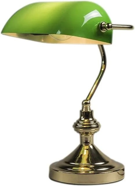 QAZQA Klassische Banker-Tischleuchte aus Messing mit grünem Glas, dimmbar, Gold/Blattgrün - Bild 1
