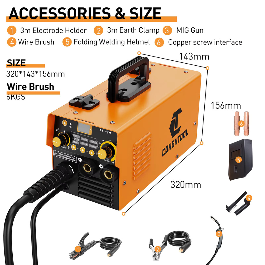 CONENTOOL 220A Inverter-Schweißgerät MMA Elektroschweißmaschine mit IGBT-Technik in Orange - Bild 5
