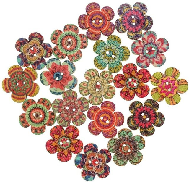 50 Stück Holzknöpfe rund mit 2 Löchern in Multicolour, Durchmesser: 20 mm für DIY, Nähen und Scrapbooking - Bild 1