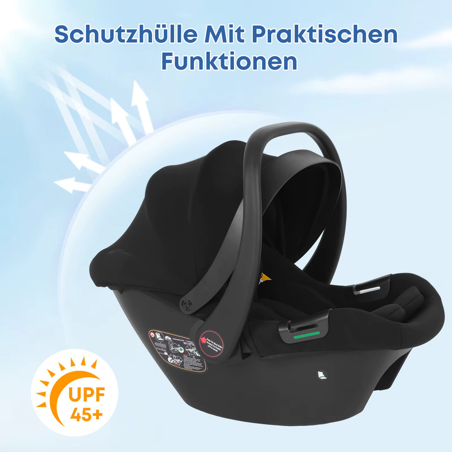 BabyVoyage Baby-Autositz für Neugeborene in Schwarz mit I-Size Zertifizierung, Sonnendach und Seitenschutz, geeignet für 0–13 kg - Bild 2