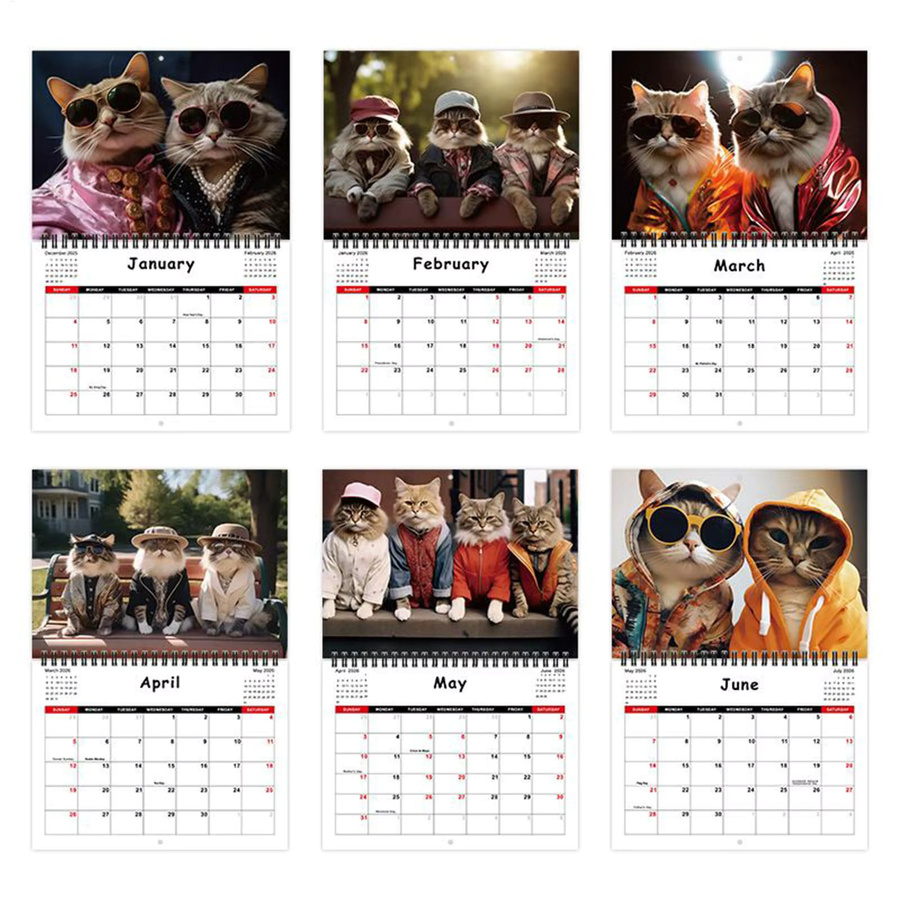 Wandkalender 2026 mit Katzenmotiv, 12 Monate, bunter Planer mit Doppeldrahtbindung - Bild 2