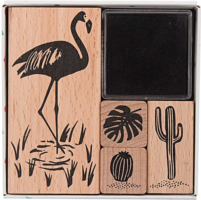 Rico Design Paper Poetry Stempelset Tropical Spring Flamingo in Schwarz - Bild 1