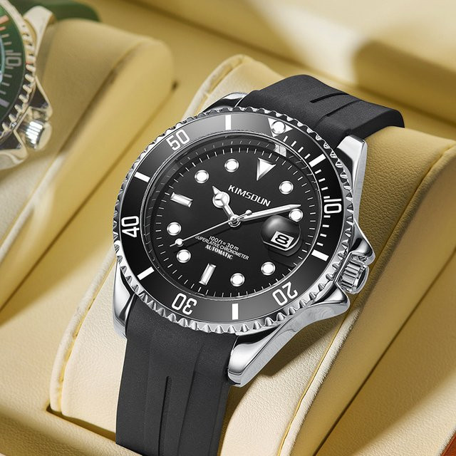 AETEEY Armbanduhr Edelstahl, Automatik, Schwarz, Silikonarmband, Herren - Bild 1