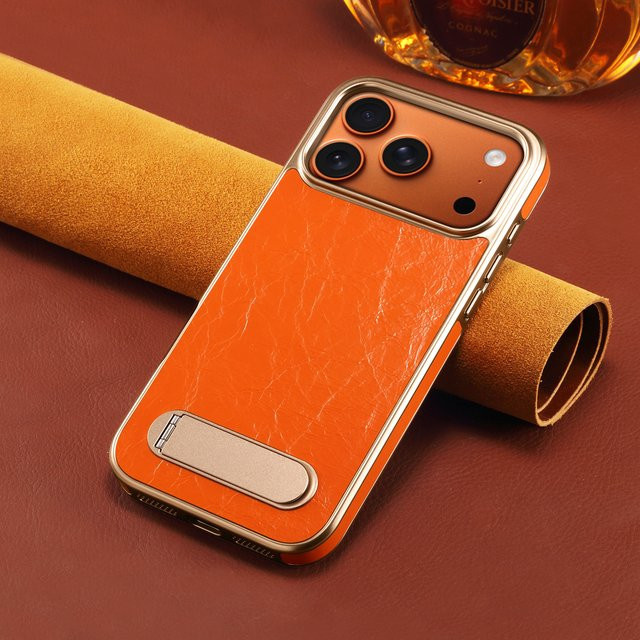Denior Leder Handyhülle mit magnetischer kabelloser Ladung und versteckter Halterung für iPhone 17 16 15 14 13 Pro Max Plus Air in Blau - Bild 1