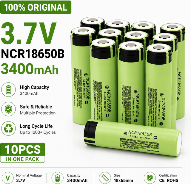NCR18650B Li-Ion Akku 3400mAh 3,7V mit Button-Top-Anschluss für Taschenlampen und Powerbanks - Bild 1