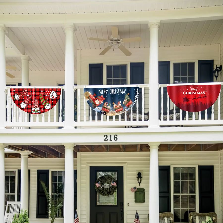 VIKAMA Fächerförmige Weihnachtsflagge als Garten-Hängebanner für deine Outdoor-Weihnachtsfeier und das neue Jahr - Bild 4