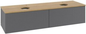 V&B Waschtischunterschrank Antao mit Frontstruktur und Beleuchtung, Farbe Eiche Honig Braun, B: 160 cm, T: 50 cm - Bild 1