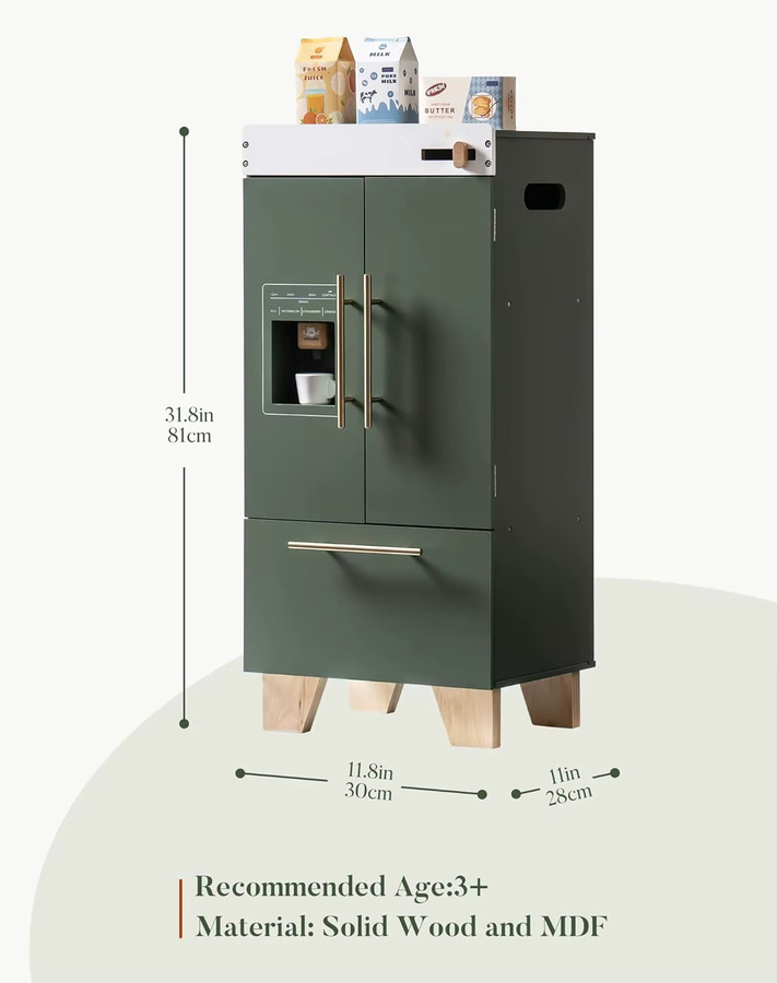 Robotime Robud Vintage Holzspielzeug Küchenofen, Waschmaschine, Trockner, Kühlschrank, Spielküchenset, Grün, ab 3 Jahre - Bild 3