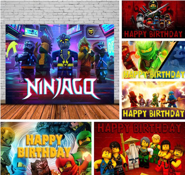 Ninjago Geburtstags-Fotohintergrund mit individuellem Namen für Kinderpartys, mehrfarbig, rechteckig - Bild 1