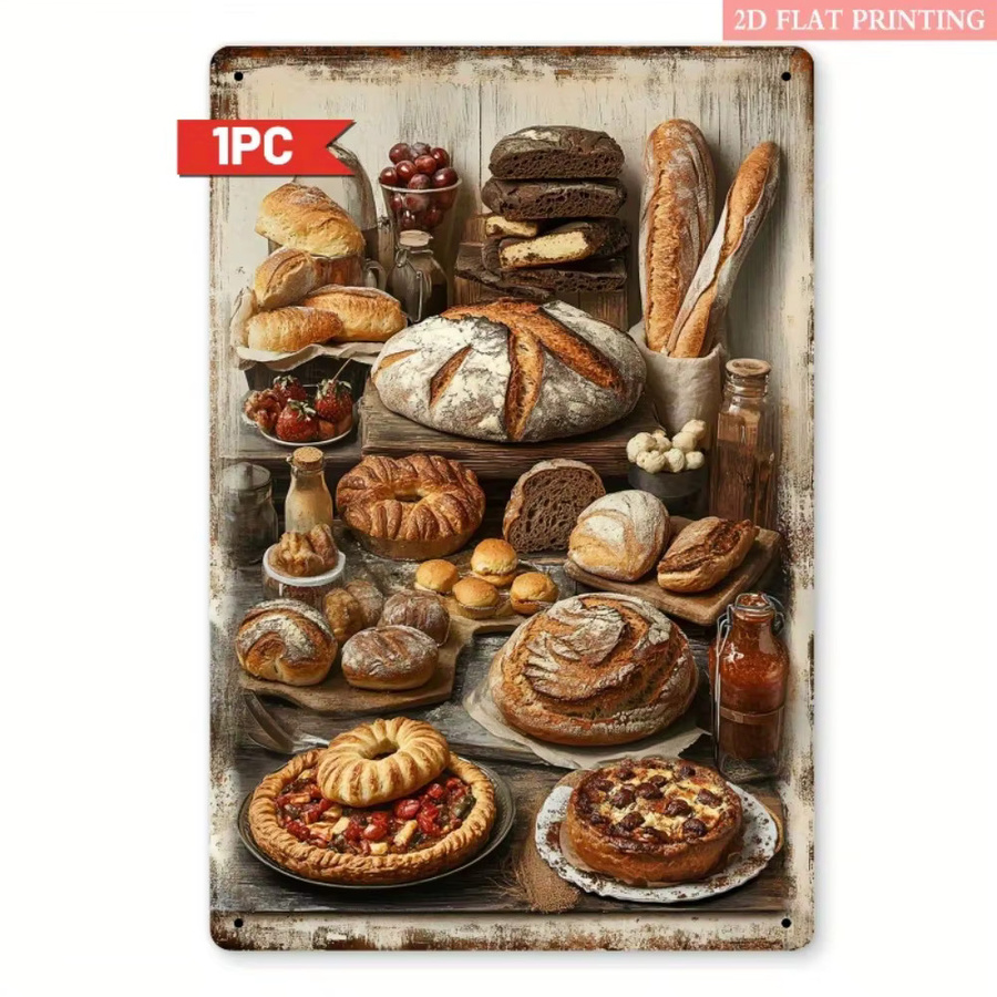 2D Flat Vintage-Bäckerei-Wandkunstschild aus Metall in Multicolour, B/H: 20,3 x 30,5 cm - Bild 4