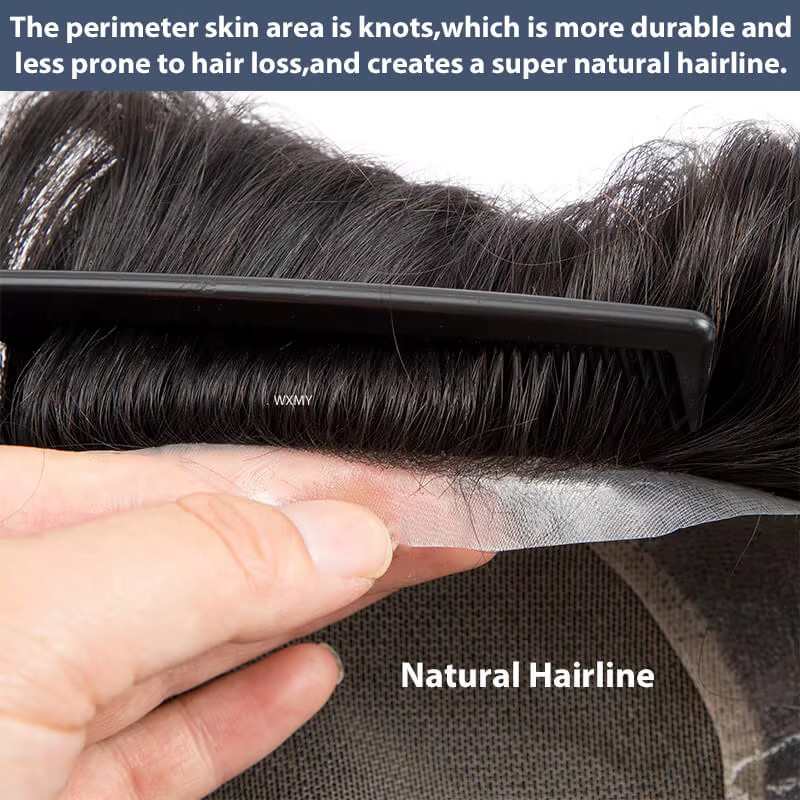 WXMY Haarprothese für Herren, natürliches Echthaar, 15,2 cm - Bild 3
