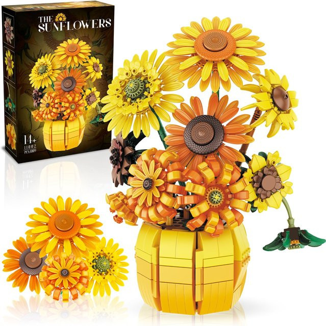 AMAZINGBLOKS Sonnenblumen-Bausteine Blumenstrauß-Vase, Bausatz, ab 14 Jahren - Bild 1