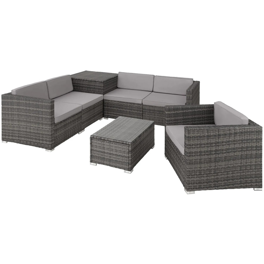 tectake Rattan Lounge Pisa für 5 Personen in Grau mit Aufbewahrungsbox und Polstern, B/T/H: 67 x 75 x 64,5 cm - Bild 3