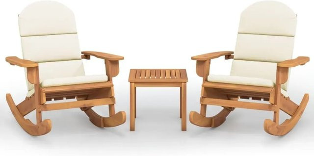 vidaXL 3-teiliges Garten-Lounge-Set Adirondack im Adirondack-Stil aus Akazien-Massivholz in Weiß/Beige - Bild 1