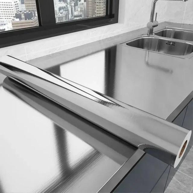 Selbstklebende Wandtapete in gebürsteter Edelstahl-Optik, Silber, 40 cm - Bild 1