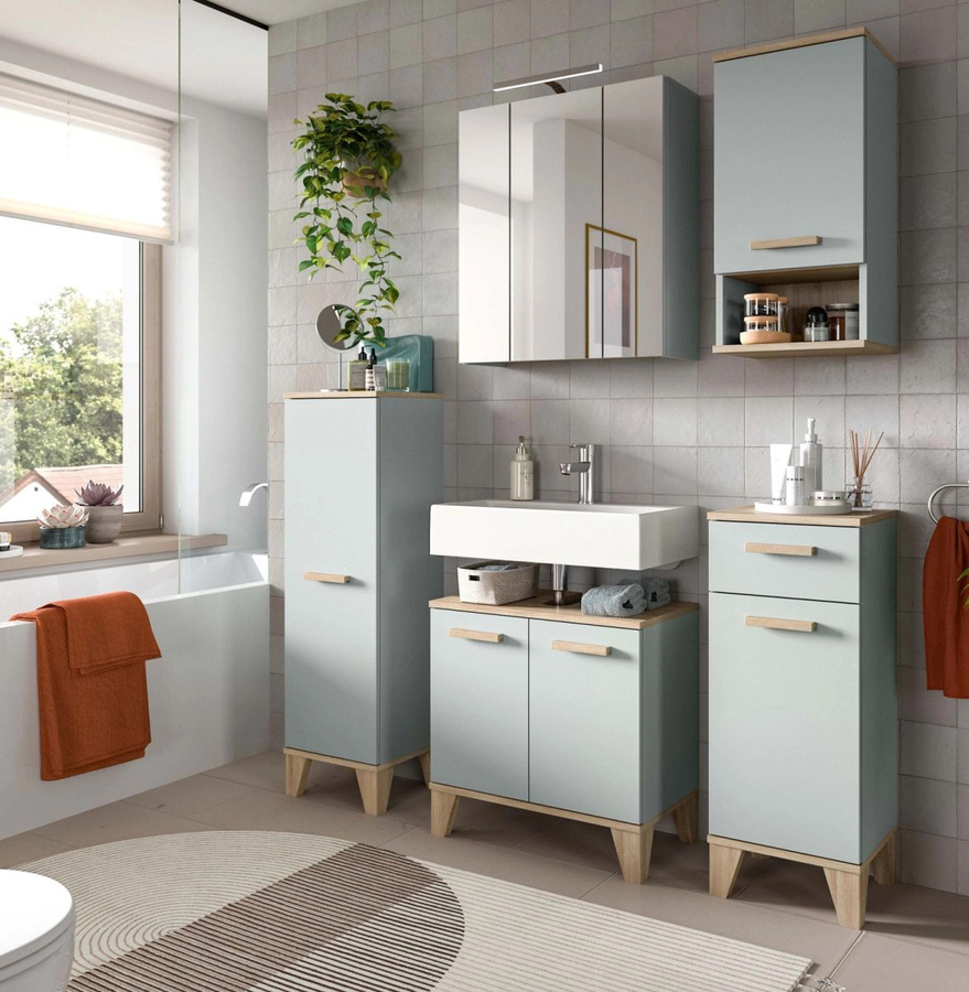 Badezimmer Kommode Luna von Inn.Furn in Grün und Eiche, B/H: 34 x 87 cm - Bild 3