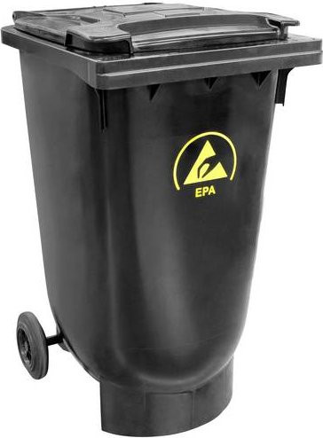 BJZ A-65189 ESD-Mülltonne aus PE in Schwarz, Volumen: 120 l, B/T/H: 48,0 x 55,4 x 95,95 cm - Bild 1