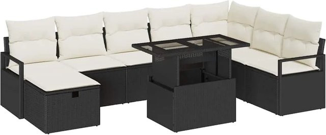 vidaXL Garten-Sofa-Set aus Polyrattan in Schwarz, 9-teiliges Lounge-Set mit Kissen für Garten und Terrasse - Bild 1
