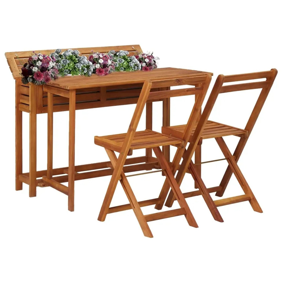 vidaXL Gartentisch Set aus Akazienholz mit Hochbeet und 2 Stühlen, Braun, B/T/H: 100 x 72 x 65,5 cm - Bild 2